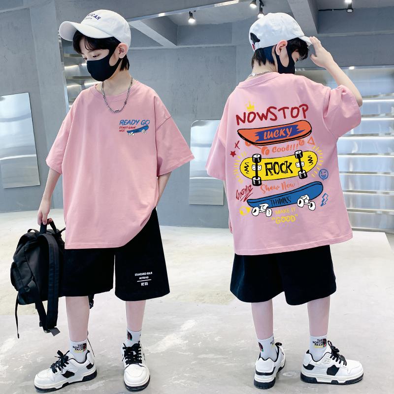 Skateboard pattern design, children's single T-shirt, summer short sleeved cotton casual and comfortable top