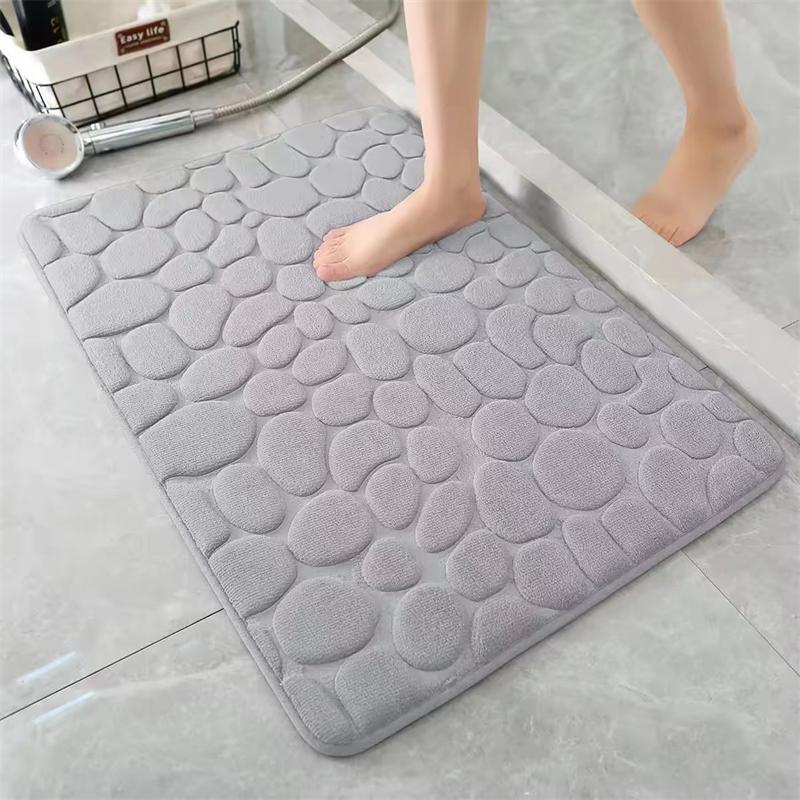 3D Bathroom Anti-slip Mat Pebble Patterned Absorbent Pad Bath Mats Doormat Carpet Cobblestone Embossed Door Floor