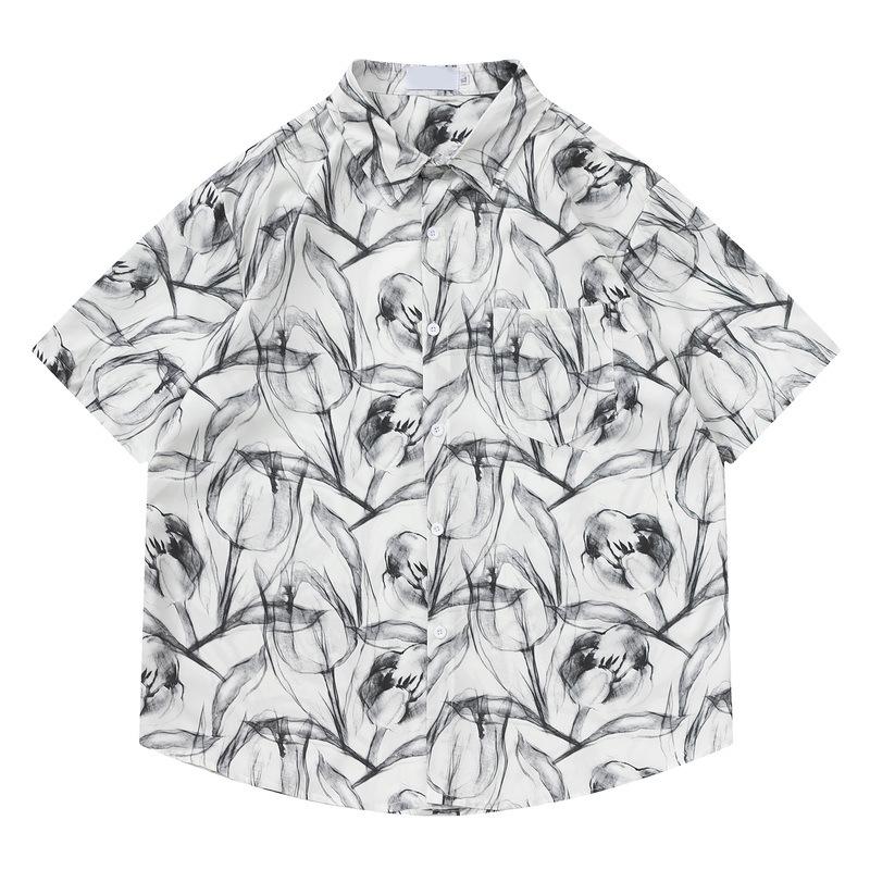 YPRS Men s Summer New Product Hawaii Hong Kong Teen Full Print Short Sleeve Shirt Summer Loose Shirt Men M чёрный