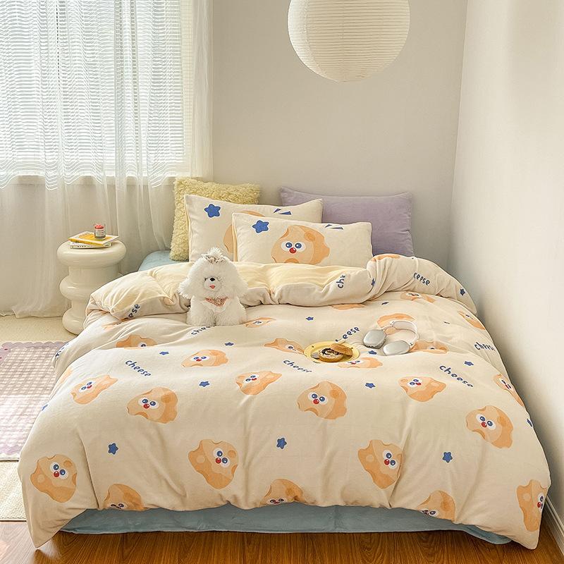 Thickened Milk Fleece Large Version Digital Printing Four-Piece Set, Fleece Thermal Sheets, Quilt Covers, Bedding