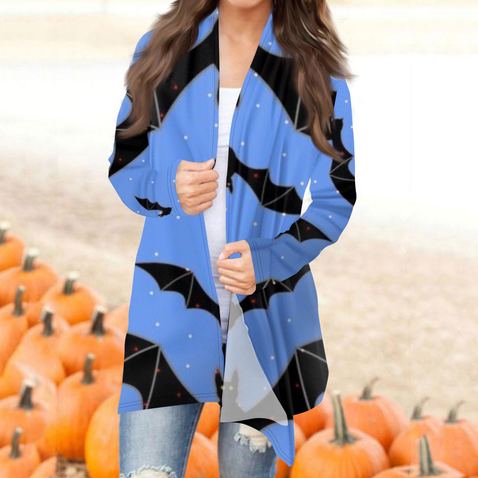

Женская модная повседневная куртка-кардиган средней длины с длинным рукавом и принтом на Хэллоуин XXXL синий
