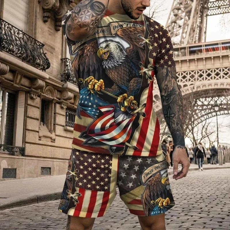New3D printed men's short sleeved T-shirt and shorts set casual and youthful quality summer street vacation domineering clothing