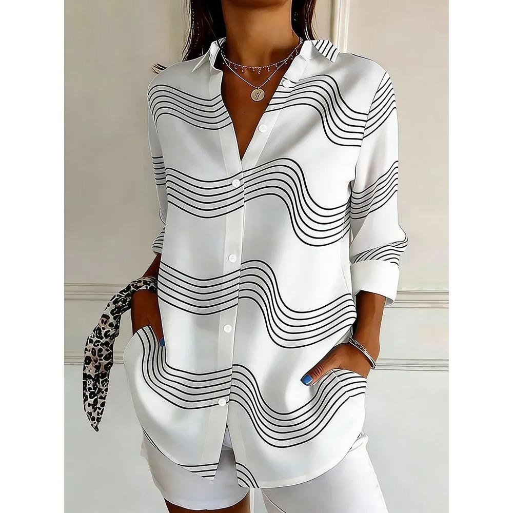 Plus Size Women Long Sleeve Button Shirt Solid Floral Casual Comfort Blouse