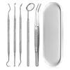 Dental Tools, 5 Pcs Professional Teeth Cleaning Tools Stainless Steel Stainless Steel Dental Scaler, Mouth Mirror, Tarter Scraper, Tooth Pi, Tweezer