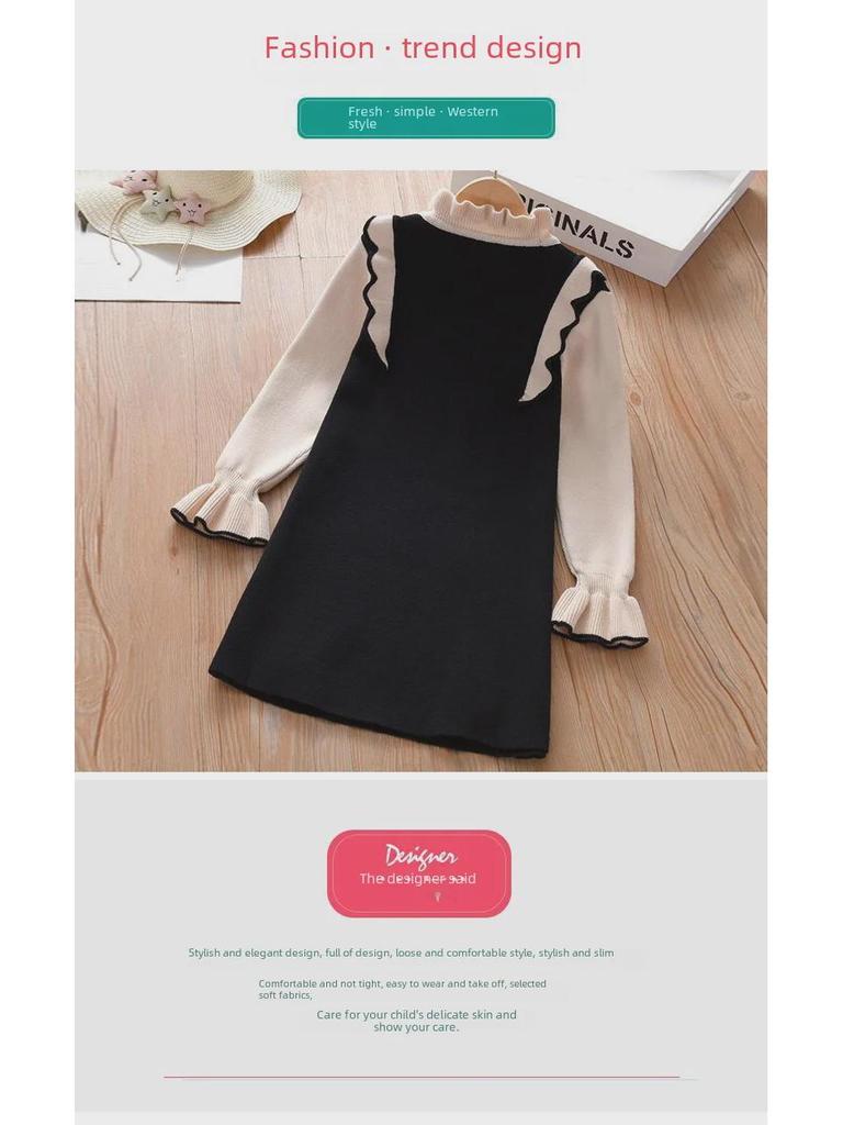 Strick-Prinzessinnenkleid für Mädchen: Stilvoller koreanischer Frühlings-/Herbst-/Winter-Pulloverrock