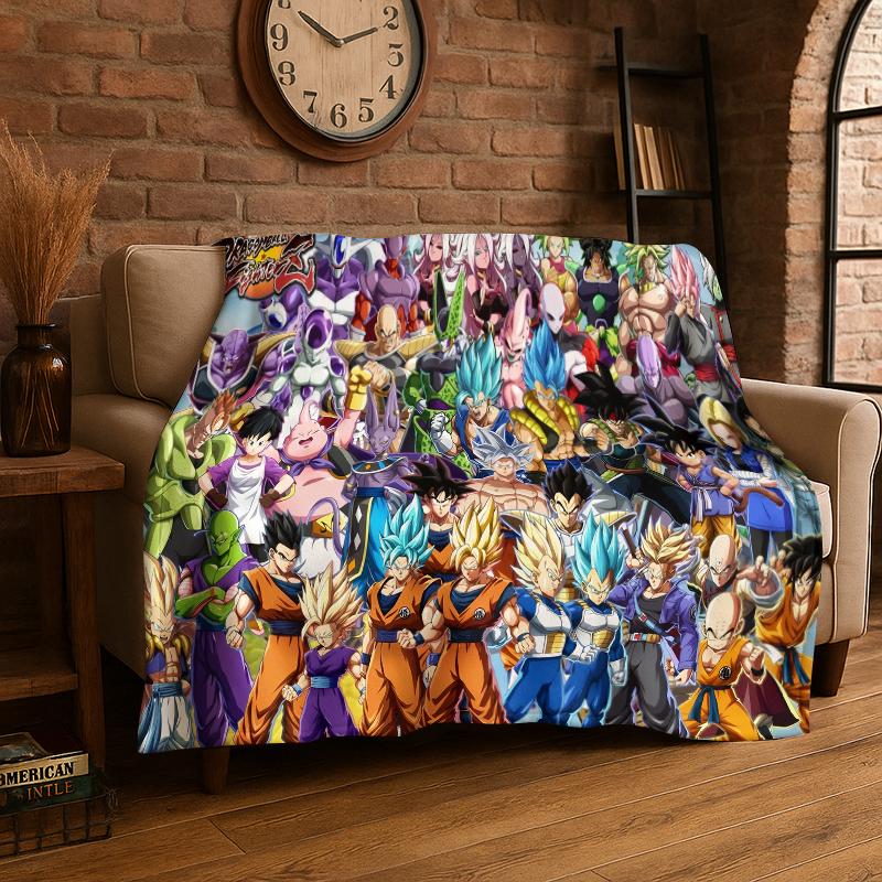 Cartoon D-Dragon Ball Anime Game Flannel Blanket Soft Warm Throw Blanket for Bedroom Living Room Bed Travel Camping Picnic Kid