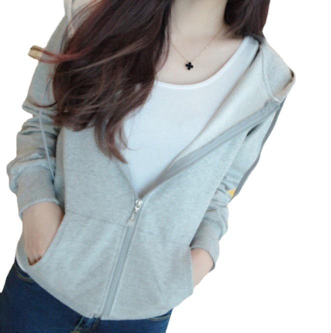 2026 Autumn Women's Long Sleeve Hooded Zipper Cardigan Jacket - Solid Color, Thin Sweatshirt for Students