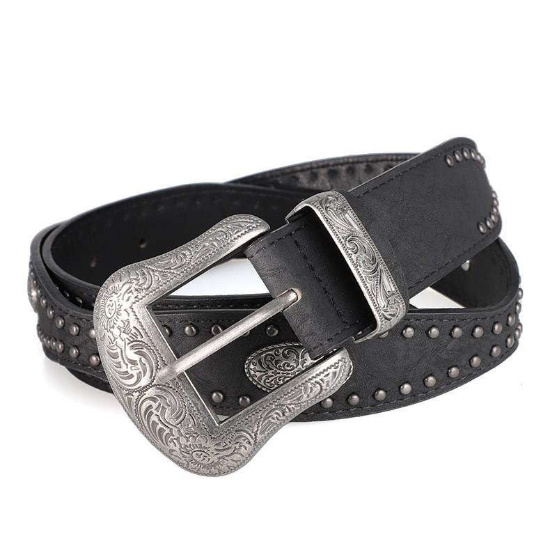 American Vintage Style Women's Belt with Y2k Design Sense, Decorative Trendy Engraved Rivets, Suitable for Skirt and Coat