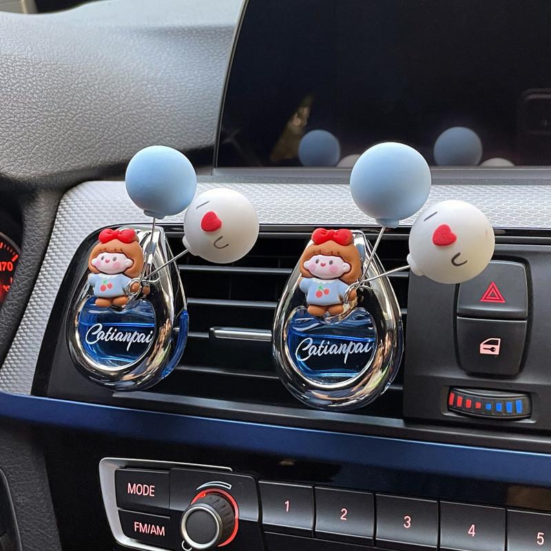 Glass Cartoon Girl Car Air Freshener Perfume Bottle Decorative Ornament Blue Dress Ocean Scent 2 Pack