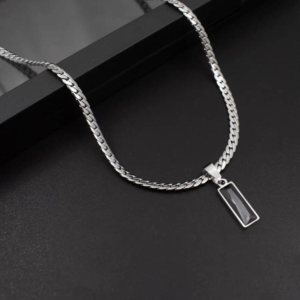 Geometric Snake Bone Necklace Square Hip-hop Chain Simple Black Pendant  Men Women
