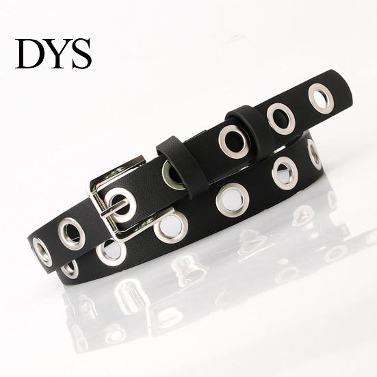 Durable Women Belt With Simple Design Thin Pants Metal Buckle Faux Leather Hollow Circle Waistband Adjustable Length Multi Holes Jeans