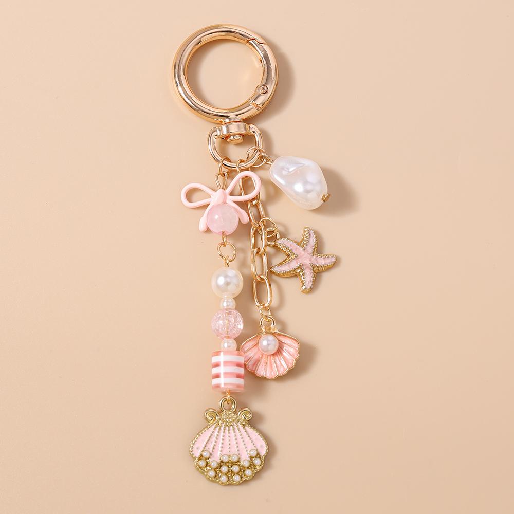 New Summer Beach Conch Shell Keychain Pearl Beads Key Ring Pendants for Women Girls Handbag DIY Key Chain Jewelry Gifts