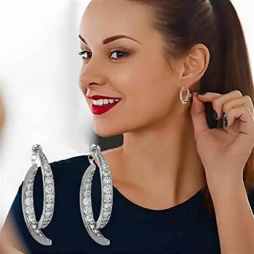Orecchini coreani a forma di croce curva placcati in lega d'oro 18k Orecchini pendenti curvi Gioielli in zircone Regali per donne