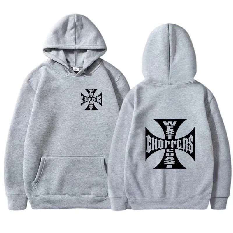 Men's and Women's Cotton Sweatshirts Plus Fleece West Coast Choppers Iron Cross Logo Hoodie Autumn and Winter Street Casual Wear