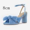 Satin Bow Thick With A Line Buckle Sandals 2025 New Gentle Wind French Fairy All Match Sandals