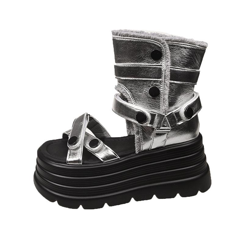 

Small muffin cross with platform sandals ins2025 summer new Velcro temperament Roman sandals women 39 серебряный