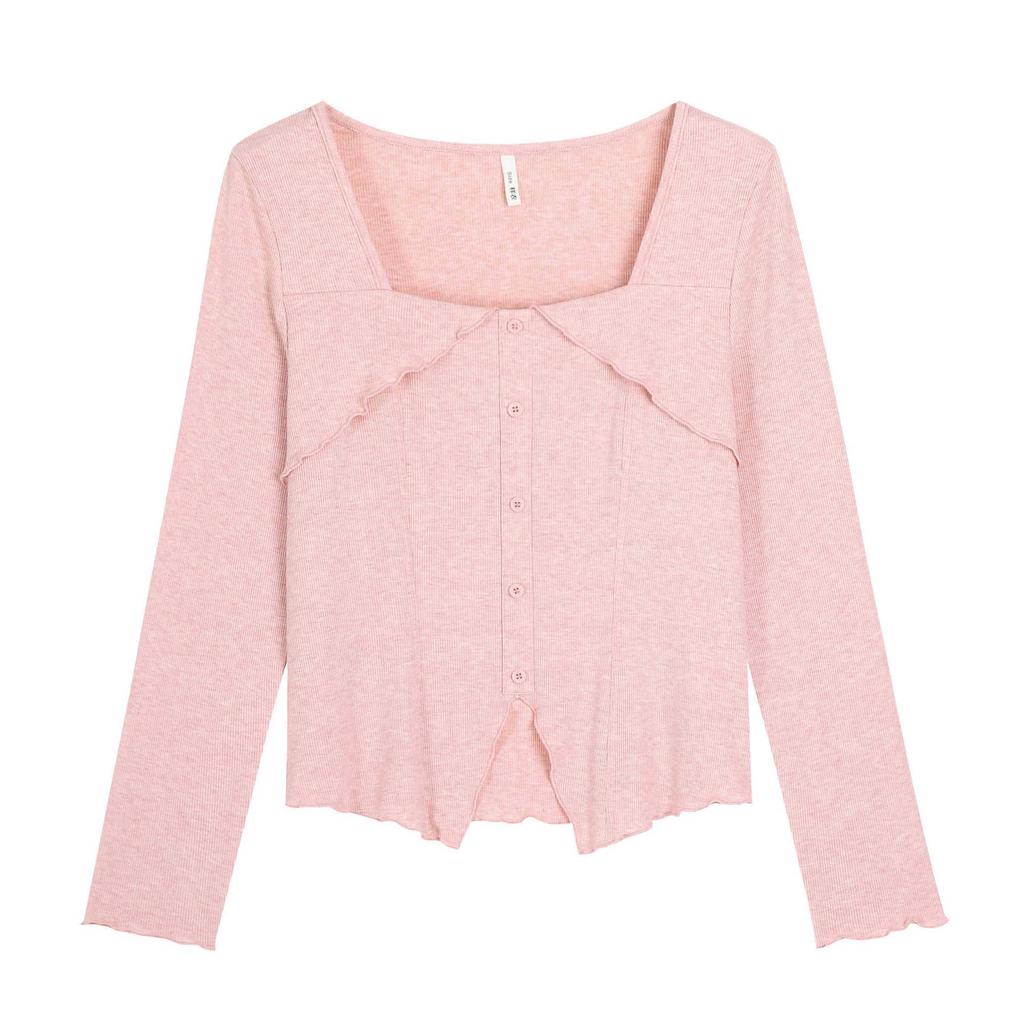 Women's Plus Size Square Collar Long-Sleeve Slimming T-Shirt for Spring