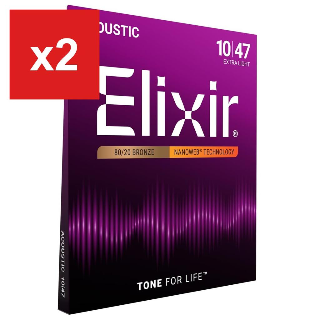 Acoustic Guitar Strings Elixir NANOWEB 80/20 Bronze Extra Light .010-.047 #11002 (Japan Domestic Genuine Product)