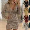 Bling Clubwear V-Ausschnitt Party Abendkleider Bodycon Partykleid Ballkleid Pailletten Minikleid