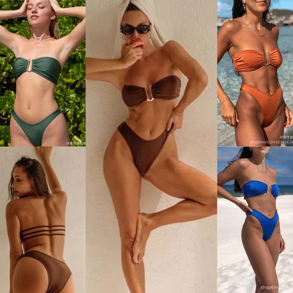 Big chest U-shaped gathering split bikini sexy plus size swimsuit premium big name swimsuit bikini