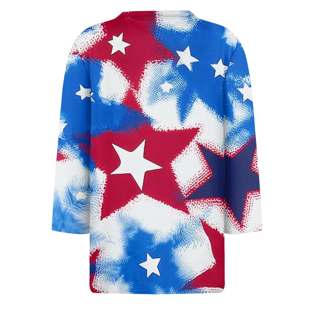 Women's Fashion Casual Seven-Sleeve Independence Day Print Round Neck Top