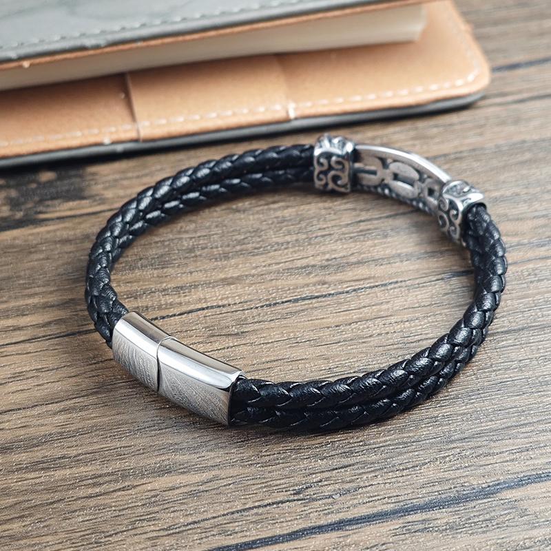 Lucky Cloud Chain Pattern Leather Bracelet Simple Magnetic Buckle Stainless Steel Braided Bracelet Men's Jewelry Gift Wholesale
