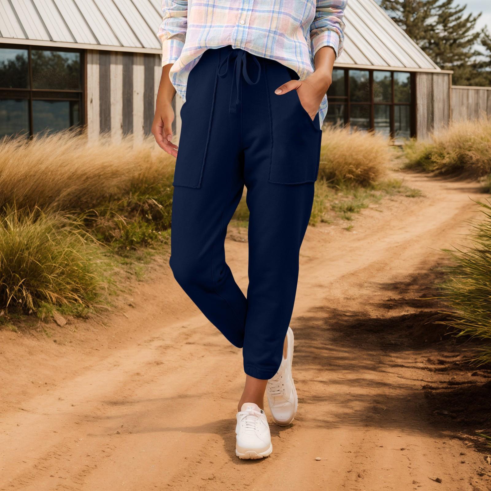 

Женские однотонные свободные повседневные брюки с эластичным поясом и карманами, спортивные штаны L темно-синий