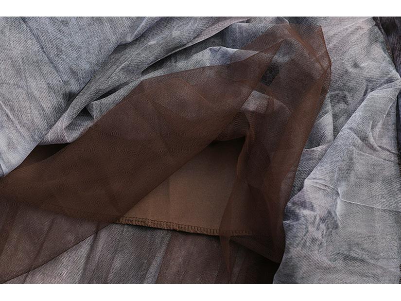 Fei Yuan Ink Print Mesh Midi Skirt - Women's Spring Fashion Versatile & Stylish for Daily Commute