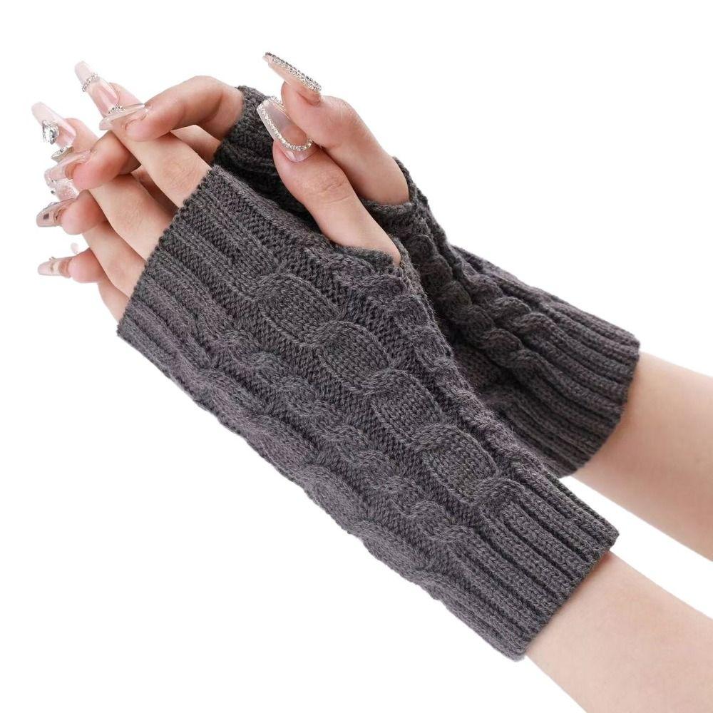 Arm Warmers Fingerless Gloves Thick Warm Fingerless  Mittens Winter Long Knitted Gloves