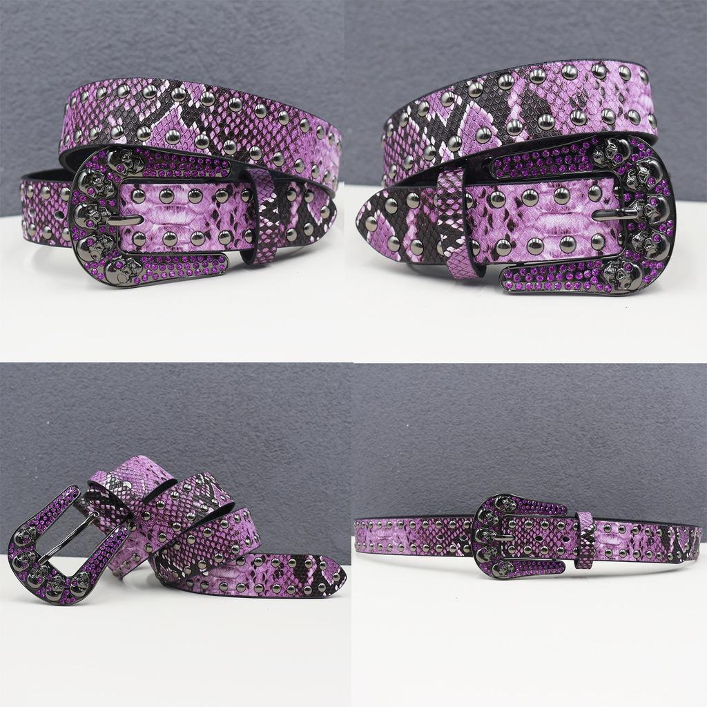 Cintura Unisex Y2K Teschio Strass con Borchie e Decorazioni Effetto Pelle di Serpente