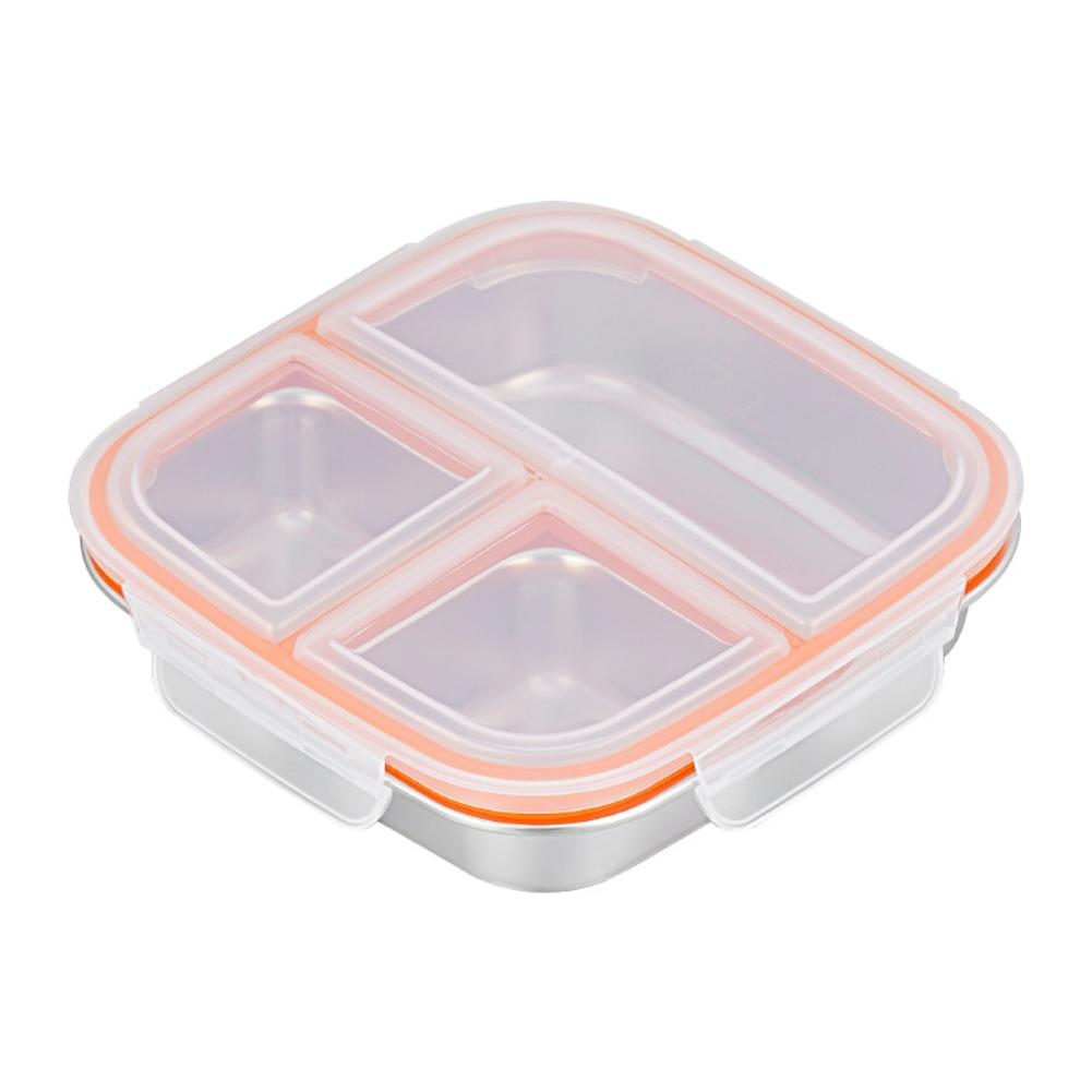 1set Stainless Steel Box With Leak-Proof Covered Four Compartment Refrigerator Storage Box Snack Container Lunch Box For Outdoor