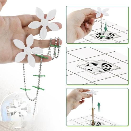 Pipe Unclogger Disposable Flower Decor Drain Strainer with Chain Anti Clog Hair Catcher Sink Tub Shower Kitchen Drain Cleaner