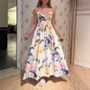 Damen Elegantes Urlaubsstil Blumenmuster Schnürung Ärmellos Langes Kleid
