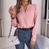Elegant Fashion Layered V-neck Long Sleeved Women Shirt Solid Color Loose Casual Simple Office Blouse Ladies Basic Spring Autumn Tops Women's Clothing