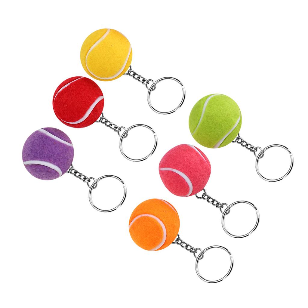 6pcs Tennis Ball Keychain Keyring Pendant Decoration Gift Multi Colors for Bags Key 4cm