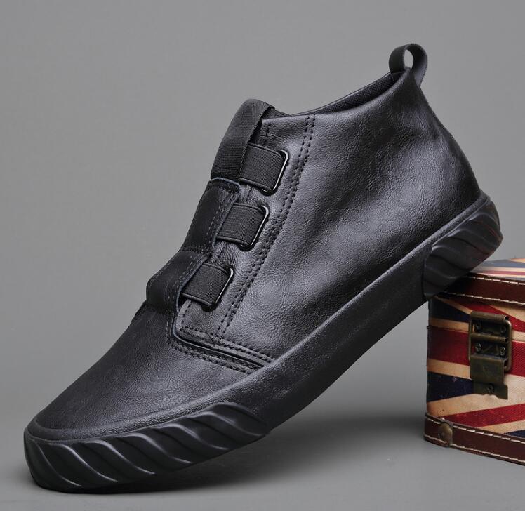 New Shoes for Men Leather Casual Shoes Spring Autumn Fashion High Top Flat Skateboard Shoes Slip-on Sneaker