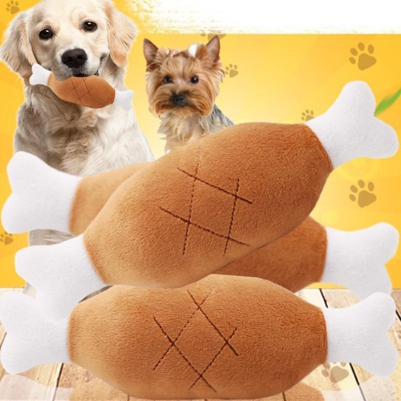 New Pet BB Sound Training Plush Doll Dog, Durable, Teething and Educational Double-headed Chicken Leg Pet Doll