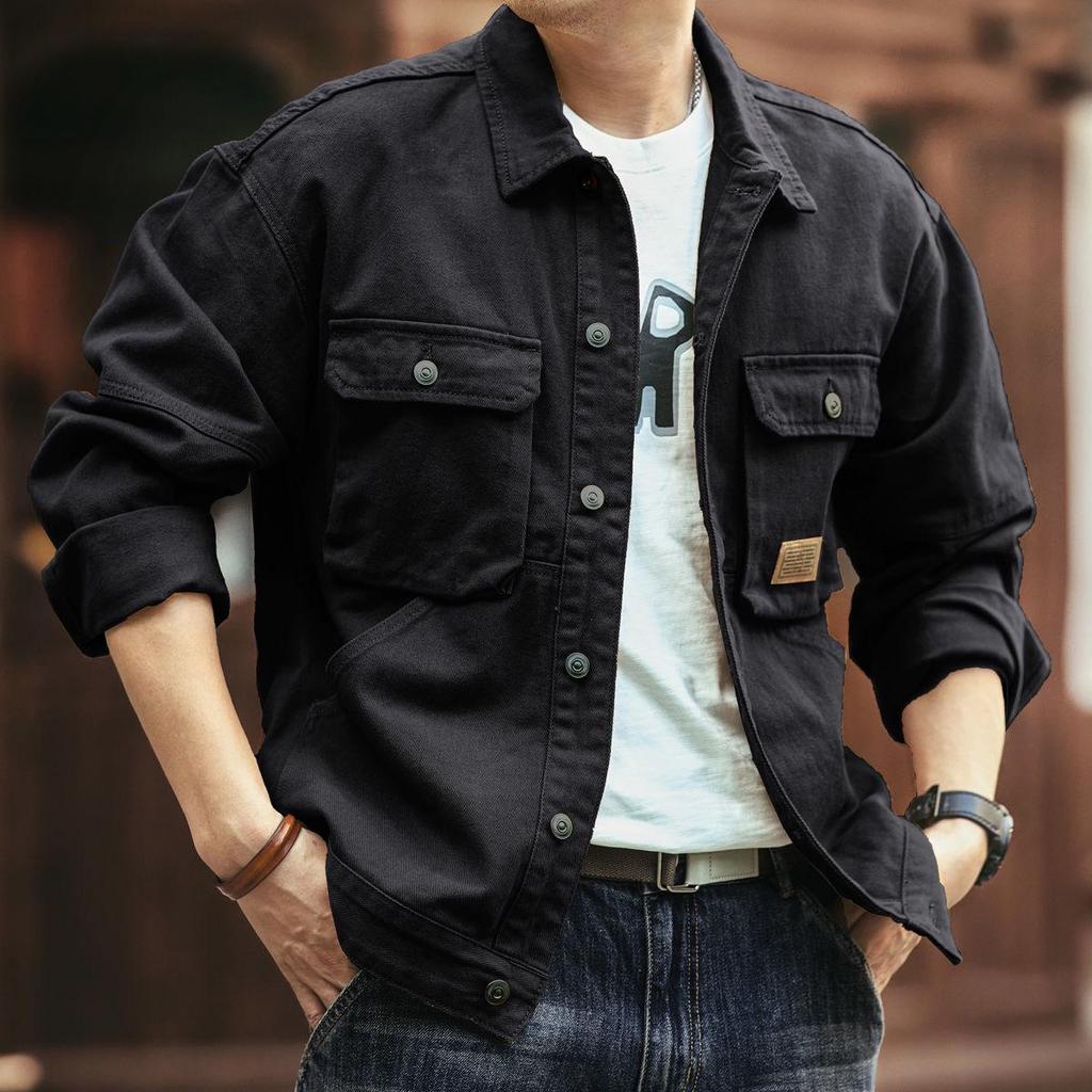 Men's Trendy Retro Denim Jacket for Spring & Autumn, Casual American Style with Loose Fit Lapel Design