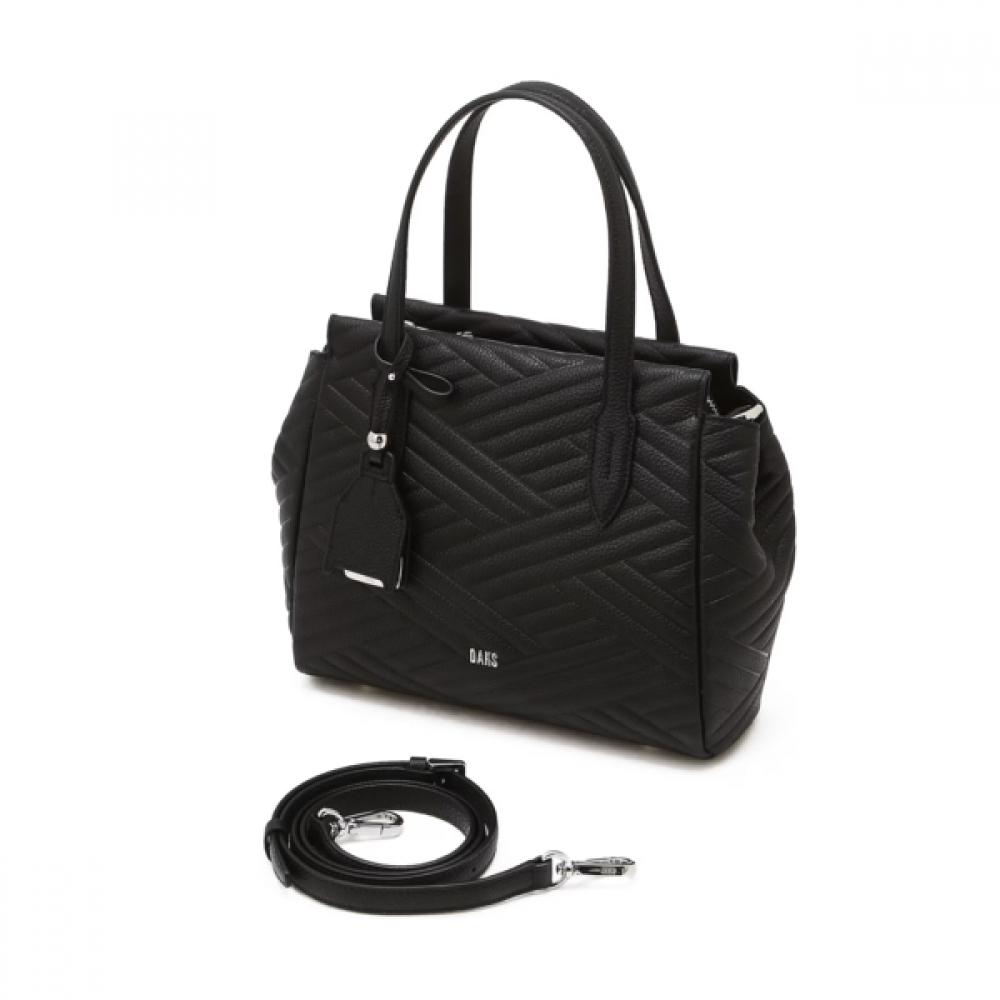 Daks Black Leather Tote Bag With Logo Dcba6f376bk