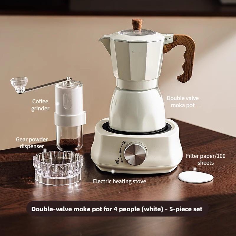 Double Valve Mocha Pot Household Small Hand Cranked Italian Coffee Machine Outdoor Electric Stove Coffee Pot Set