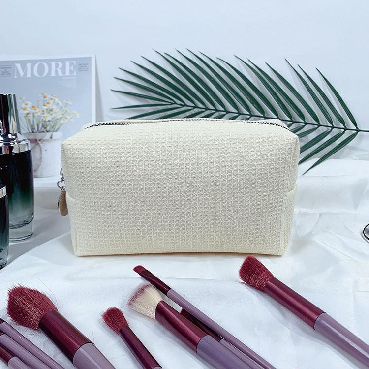 Polyester Waffle Pattern Travel Makeup Bag With Large Capacity For Women And Men