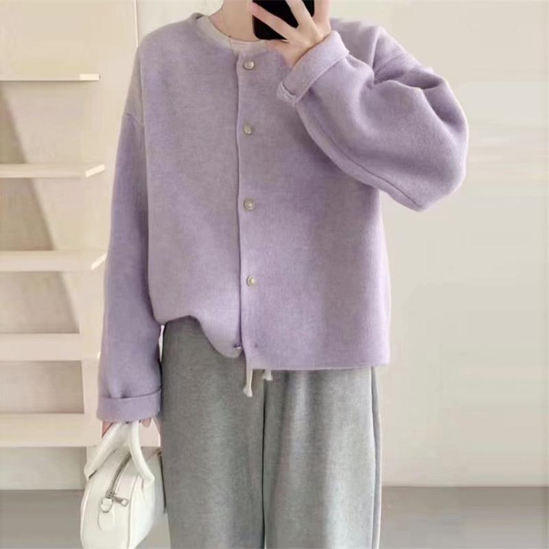 Single-breasted simple wind knitted sweater jacket autumn and winter new loose soft waxy round neck versatile sweater cardigan women