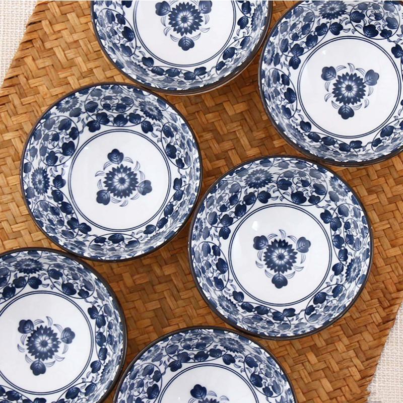 4.5 Inch Bowl, Creative Blue and White Porcelain, Ceramic Rice Bowl Set, Kitchen Tableware, Appetizer and Dessert Bowl, Gift Box