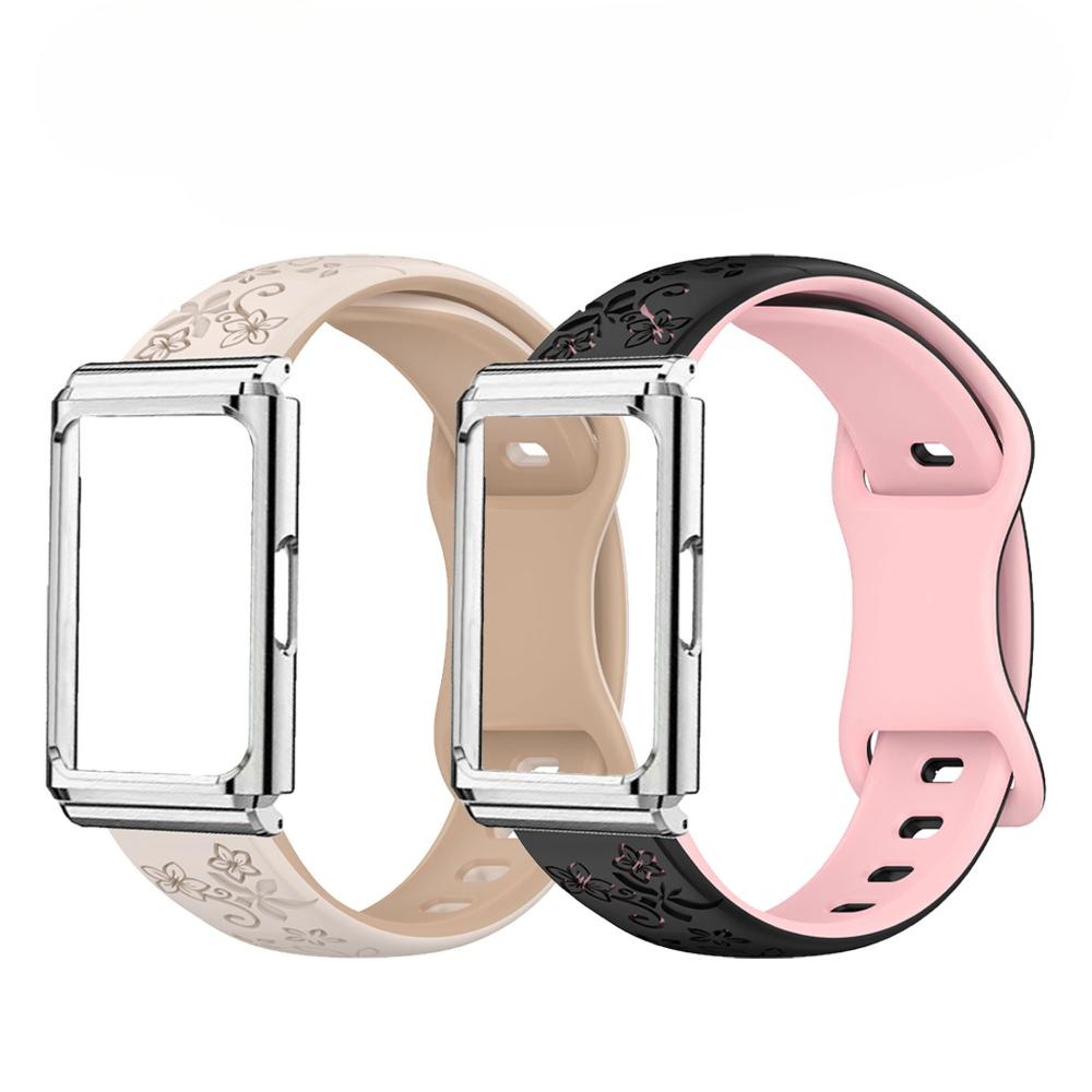 Metalowa rama etui ochronne + Dwukolorowy wytłaczany silikonowy pasek do Huawei Band 11 Pro