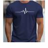 Men Heartbeat Print Short Sleeve T Shirt Crew Neck Casual ECG Line Graphic Tee