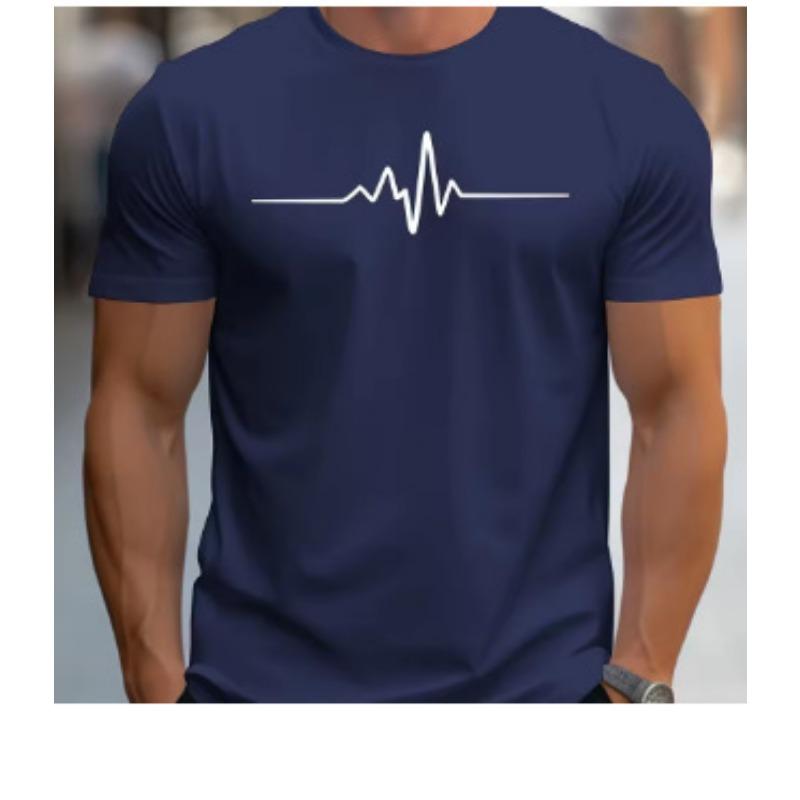 Men Heartbeat Print Short Sleeve T Shirt Crew Neck Casual ECG Line Graphic Tee