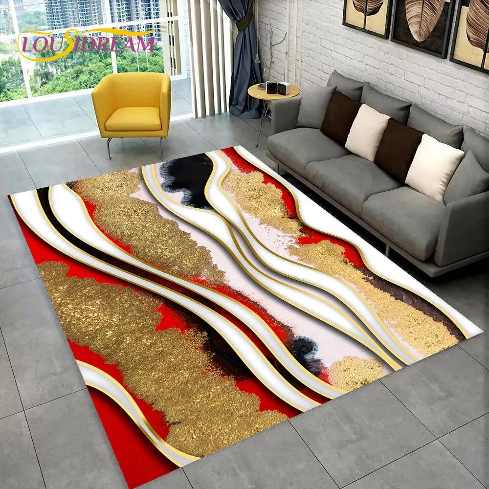 3D Colour Gold Nordic Marble Splendid Area Rug,Carpet for Home Living Room Bedroom Sofa Doormat Kitchen Decor,Non-slip Floor Mat