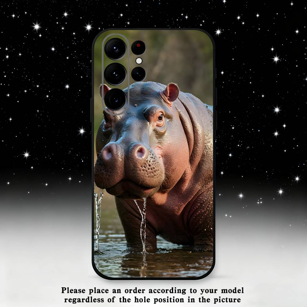 Roztomilý Hroch Hippopotamus Pouzdro na Telefon Pro Samsung S25,S24,S21,S22,S23,S30,Ultra,S20,Plus,Fe,Lite,Note,10,9,5G Černý Kryt