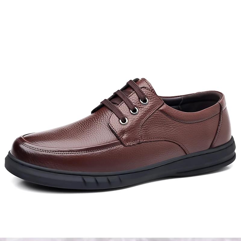 

Мужская обувь 2024 года, повседневная мужская кожаная обувь на каждый день, на низком каблуке, с круглым носком, на шнуровке, с мягкой подошвой 44 коричневый