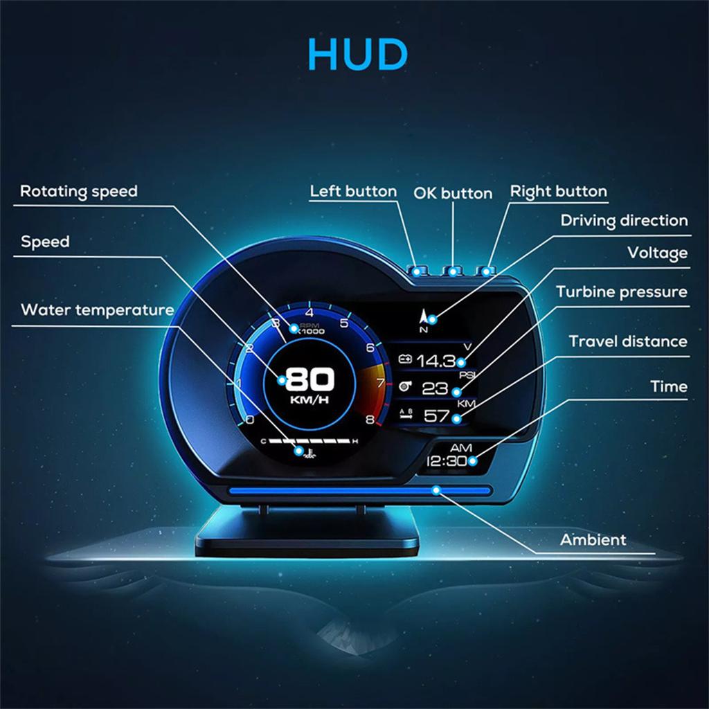 Auto Adjustable Brightness Car HUD Display With Diagnostic Alerts OBD2 Scanner Pressure Gauge Car Diagnostic Tool